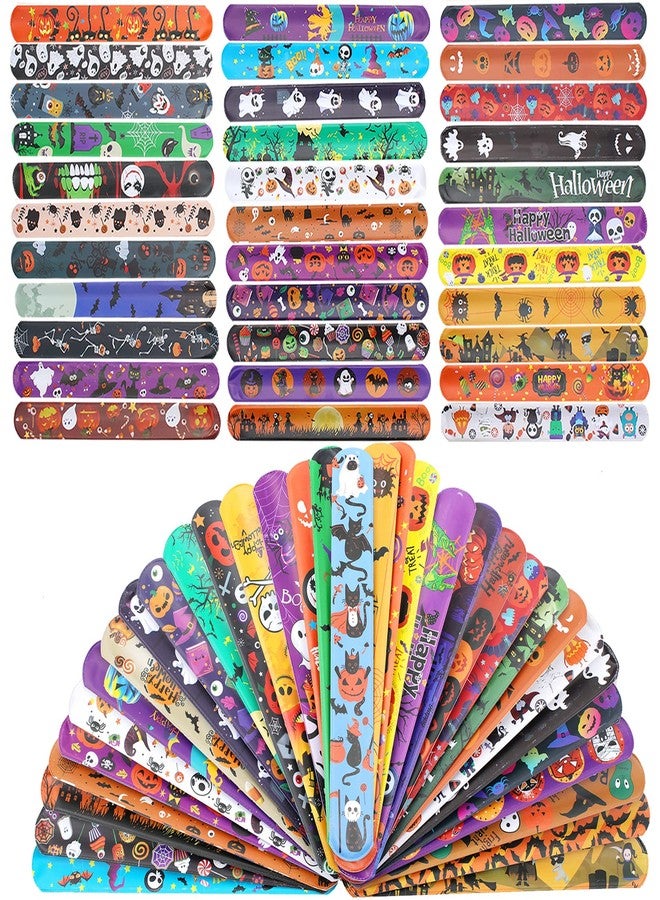WIQEDOHA 120 Pcs Friendship Bracelets Halloween Slap Bracelets Party Favors for Kids - 60 Different Design Bracelets Halloween Party Supplies and Decorations Snap Bracelets with Halloween Classies Pattern - Image 1